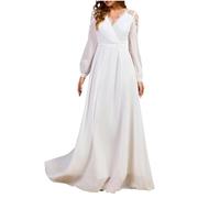 AEGJEGVD Women Dresses Clearance,Ladies White Chiffon Lace Dress Satin Silk Suspender Long Sleeved Dress Sexy Banquet Wedding Guest Dresses Elegant Sliming Maxi Dress A Line Swing Dress S-XL