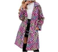 AEGJEGVD Women Faux Fur Coat Ladies Leopard Print Faux Fur Jackets Turn Down Long Sleeve Winter Warm Wool Coats Furry Faux Fur Thick Parka Long Jacket Fashion Shaggy Thermal Jacket S-3XL Today's