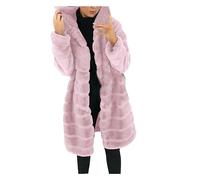 AEGJEGVD Women Faux Fur Coat with Hood Clearance Women Faux Fur Long Sleeve Body Warmer Coat Winter Furry Faux Fur Mid-length Warm Coats Thicked Shaggy Casual Faux Fur Cardigan Overcoat UK Size S-5XL