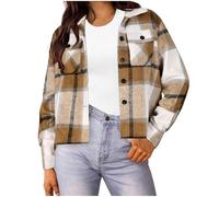 AEGJEGVD Women Flannels Checked Jackets,Cropped Shacket Plaid Jacket with Pockets,Fashion Button Down Long Sleeve Turndown Shirt Outwear,Fall Winter Coat Tops Ladies Outdoor Streetwear Outfits S-4XL