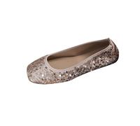 AEGJEGVD Women Flat Shoes Clearance,Ladies Solid Color Sequined Round Toe Shoe Closed Toe Shallow Mouth Sandals Summer Breathable Beach Casual Walking Non-Slip Sandal UK Size 3.5-7.5