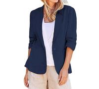 AEGJEGVD Women Linen Blazer Jacket UK Clearance,Ladies Solid Color Turn Down Collar 3/4 Sleeve Elegant Blazers Coats Lightweight Breathable Formal Office Work Jackets Cardigans with Pockets S-5XL