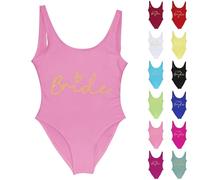 AEGJEGVD Women Swimming Costume Tummy Control Shapewear One Piece Modest Swimsuits Bride Print Hang Neck Sleeveless Swimwear Ladies Summer Pre-Wedding Pool Beach Bachelorette Party Swimwear S-XXL