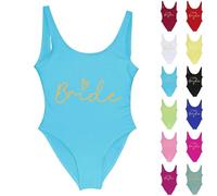 AEGJEGVD Women Swimming Costume Tummy Control Shapewear One Piece Modest Swimsuits Bride Print Hang Neck Sleeveless Swimwear Ladies Summer Pre-Wedding Pool Beach Bachelorette Party Swimwear S-XXL