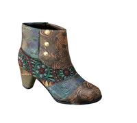 AEGJEGVD Womens Boots Clearance,Ladies Ankle Boots Today's Deals,Winter Retro Ethnic Wind Heel Mini Side Zipper Boots Stitching Leather Boots Comfortable Casual Walking Shoes UK Size 3.5-7.5