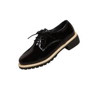 AEGJEGVD Women's Loafers & Moccasins PU Mary Janes British Style Round Toe Closed Front Laces Toe Loafers Low Heel Patent Leather Platform Shoes Ladies Spring Summer Slip On Shoes UK Size 3.5-7.5