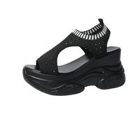 AEGJEGVD Women's Mesh Sandals & Slides Ladies Breathable Knit Mesh Shoes Round Toe Open Toe Fish Mouth Platform Wedge Heel Sandals Summer Outdoor Beach Soft Cushion Thick Bottom Slip On Shoes 3.5-7.5