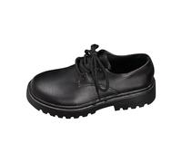 AEGJEGVD Womens PU Loafers Platform Chunky Mary Janes British Style Round-Toe Lace-Up Crackle Clog-Style Loafers Slip On Shoes Ladies Spring Summer Patent Leather Shoes UK Size 3.5-7