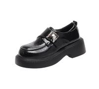 AEGJEGVD Womens PU Loafers Platform Chunky Mary Janes Solid Color Outerwear Round-Toe Slip On Shoes British Style Loafers Patent Leather Shoes Ladies Spring Summer UK Size 3.5-7.5