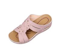 AEGJEGVD Women's PU Sandals & Slides Open Toe Thick Bottom Wedge Heel Sandals Soft Cushion Bohemian Roman Sliders Summer Outdoor Beach Non Slip Shoes Plus Size Slippers Ladies Shoes 3.5-7.5