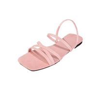 AEGJEGVD Womens Sandals Elegant One-Strap Thin Strap Flat Sandals Open Toe Roman Beach Shoes Square Toe Shoes Summer Outdoor Non Slip Sliders Comfortable Plus Size Sliders Ladies 3.5-7.5