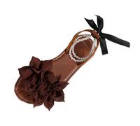 AEGJEGVD Women's Sandals & Slides Flower Decoration Pearl Bowknot Open-Toe Round Head Flat Sandals Plus-Size Slides Non Slip Slippers Summer Comforty Lightweight Slippers Ladies Shoes Size 3.5-7.5