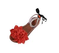 AEGJEGVD Women's Sandals & Slides Flower Decoration Pearl Bowknot Open-Toe Round Head Flat Sandals Plus-Size Slides Non Slip Slippers Summer Comforty Lightweight Slippers Ladies Shoes Size 3.5-7.5
