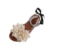 AEGJEGVD Women's Sandals & Slides Flower Decoration Pearl Bowknot Open-Toe Round Head Flat Sandals Plus-Size Slides Non Slip Slippers Summer Comforty Lightweight Slippers Ladies Shoes Size 3.5-7.5