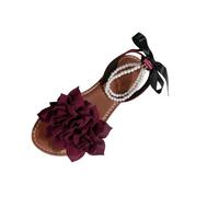 AEGJEGVD Women's Sandals & Slides Flower Decoration Pearl Bowknot Open-Toe Round Head Flat Sandals Plus-Size Slides Non Slip Slippers Summer Comforty Lightweight Slippers Ladies Shoes Size 3.5-7.5