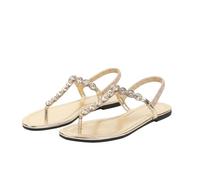 AEGJEGVD Women's Sandals & Slides Pearl Round Head Thong Flat Roman Sandals Non Slip Slides Soft Soled Slippers Summer Comforty Lightweight Slippers Ladies Shoes UK Size 3.5-7.5