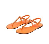 AEGJEGVD Women's Sandals & Slides Pearl Round Head Thong Flat Roman Sandals Non Slip Slides Soft Soled Slippers Summer Comforty Lightweight Slippers Ladies Shoes UK Size 3.5-7.5