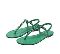AEGJEGVD Women's Sandals & Slides Pearl Round Head Thong Flat Roman Sandals Non Slip Slides Soft Soled Slippers Summer Comforty Lightweight Slippers Ladies Shoes UK Size 3.5-7.5