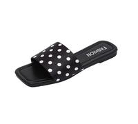 AEGJEGVD Women's Sandals & Slides Polka Dot One Strap Toe Sliders Square Toe Low Heel Flat Slippers Summer Outdoor Beach Non Slip Sandals Comfortable Plus Size Slippers Ladies Shoes UK Size 3.5-7