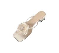 AEGJEGVD Womens Sandals UK Clearance,Ladies Solid Color Flower Square Head Thick Heel Sandal 2025 Spring Summer Roman Casual Low Heel Beach Shoes Brown Walking Slippers Non-Slip Slides Size 3-6.5