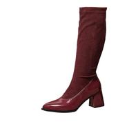 AEGJEGVD Women's Stretch Knee High Boots Block Heel Pointed Toe Faux Suede | Ladies Mid Calf Patent Pull-On Winter Shoes, Comfortable Elastic Fit, Pointed Toe, Everyday Wear, Casual