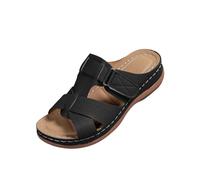 AEGJEGVD Women's Wedge Heel Sandals & Slides Bohemian Hollow-Out Fish-Mouth Sandals Thicked Soled Soft Cushion Sliders Summer Outdoor Beach Non Slip Walking Shoes Plus Size PU Slippers Ladies 3.5-7.5