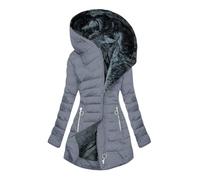 AEGJEGVD Women's Winter Coat, Grey, Size M, Long Length, Quilted, Waterproof, Fleece Lined, Sherpa, Round Collar, Loose Fit, Long Sleeve, Parka