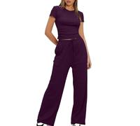 AEGJEGVD Y2k Women Two Piece Tracksuit Set Clearance,Ladies Skims Dupe Ruched Round Neck Long Sleeve Crop Top and Elastic Low Rise Flare Pants Lounge 2 Pieces Outfits Yoga Trousers Sets UK Size S-XXL