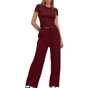 AEGJEGVD Y2k Women Two Piece Tracksuit Set Clearance,Ladies Skims Dupe Ruched Round Neck Long Sleeve Crop Top and Elastic Low Rise Flare Pants Lounge 2 Pieces Outfits Yoga Trousers Sets UK Size S-XXL