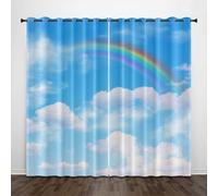 Aegydalo Blackout Curtains 66x72 inch Blackout Curtains Eyelet,3D Blue sky white clouds rainbow,Soft Thermal Insulated Polyester,for Kids Room Decoration 2 Panels