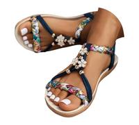 AEHAXGD Bohemian Flat Sandals for Women 2026 Wide Fit Open Toe Flat Sandals with Ankle Strap Women's Embellished Jeweled Beaded Sandals with Shell Details Comfortable Shoes for Beach Walking
