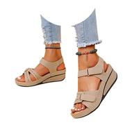 AEHAXGD Orthopedic Wedge Sandals for Women Arch Support Wide Fit Platform Sandals with Velcro Strap Casual Slip on Soft Sole Slingback Shoes Comfortable Trendy Outdoor Sandals for Beach Holiday