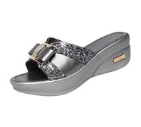 AEHAXGD Sparkly Wedge Platform Sandals for Women with Arch Support Open Toe Casual Bling Sequin Sliders Women's Shiny Strappy Casual Slip on Sandals Comfortable Glitter Sandals for Beach Party