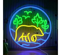 AEHEMNGZ Bear Neon Sign LED Bear in The Forest Neon Light for Bedroom Home Wedding Birthday Wall Decor 12.6x12.6 Inch Scenery Light Up Sign with Dimmer Usb Powered