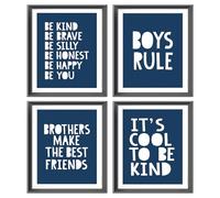 AEHIE Brothers Make The Best Friends Boys Rules Affirmations Poster Prints for Boys Room Playroom Nursery Classroom Decor,Boho Colors Decorations Prints Wall Art Unframed 4pcs 8x10 Inches(Navy Blue)