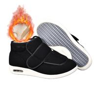 AEHO Men Slippers Orthopedic Mens Shoes Fastening soft Terry cloth upper White add cotton lining Easy Top Bunion for Women with Swollen Feet Extra Wide Arthritis in the,Black,40.5 EU