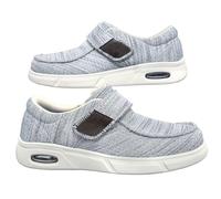 AEHO Men Slippers Orthopedic Mens Shoes Hook and Loop Fastening Medical for Swollen Feet Slip on Trainers Loafers Extra Wide On for Standing Walking Fitting,Grey,45 EU
