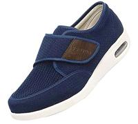 AEHO Mens Loafers Slip-on Moccasins Men's Wide Fit Diabetic Health Care Leather Shoes with Adjustable Straps for Swollen Feet Casual Non-Slip Comfortable Lightweight Walking Shoes,Blue,40 EU