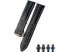 AEHON 18mm 19mm 20mm Cow Leather Watch Strap For Omega Seamaster 300 Speedmaster Watch Bands(Black white rose,19mm)