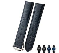 AEHON 18mm 19mm 20mm Cow Leather Watch Strap For Omega Seamaster 300 Speedmaster Watch Bands(Blue silver,18mm)