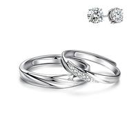 Aeici 925 Silver Rings, Wedding Rings His and Hers Moonstone Ring Crown Resizable Rings Engagement Gift for Wift