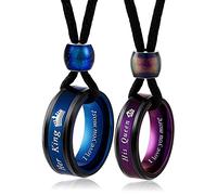 Aeici Matching Necklace for Couples, King and Queen Rings Necklace for His and Hers Bff Personalised I Love You More/Most Stainless Steel with Rope Chain