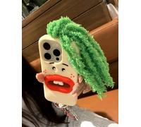 Aeilene Funny Phone Case for iPhone 15 Pro Max, Cute 3D Sweating Emoticon Green Braids Hair Ugly Phone Case Protective Soft Silicone iPhone Case for Women Girls