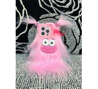 Aeilene Pink Furry Phone Case for iPhone 12 Pro Max, Cute DIY Long Hair Funny Thick Mouth Warm Plush Cases, 3D Cartoon Fuzzy Winter Protective Cover for Women Girls