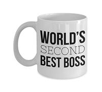 Aeiniwer The World's Second Best Boss Coffee Mug - Funny Joke Cup to Work Manager 2nd Supervisor - Okayest - Funniest Ever Present