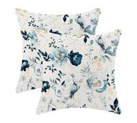 AEIOAE Spring Pillow Covers 16x16 Inch Set of 2,Navy Blue Aqua Teal Vintage Flower Bird Throw Pillows Case,Seasonal Floral Outdoor Decorative Linen Farmhouse Decor Cushion Covers for Sofa Bed Couch