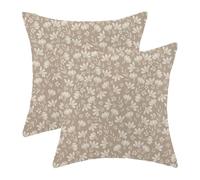 AEIOAE Tan Khaki Daisy Floral Pillow Covers 18x18 Inch Set of 2, Vintage Flowers Decorative Outdoor Throw Pillows Farmhouse Linen Block Print Floral Pillow Case for Sofa Couch Decor
