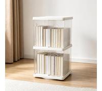 AEIOFAT Rotating Bookshelf, Solid Wood 5-Tier Floor Standing Bookshelf Tower on Wheels, Modern Book Storage Solution for Home & Office (2-Layer, transparent)