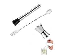 AEIOPRS Cocktail Pestle Set 3-Piece Stainless Steel Cocktail Accessories with Bar Spoon and Measuring Cup Ergonomic Masher for Mashing Mint & Ice Cream for Mojito, Bar Accessories