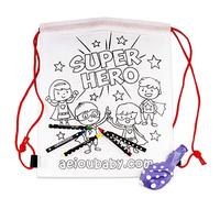 aeioubaby.com 10 Backpacks Color Your Own | 10 Individual Bags with 5 Coloured Crayons and a Balloon | Children's Gift for Parties and Birthdays (Heroes)